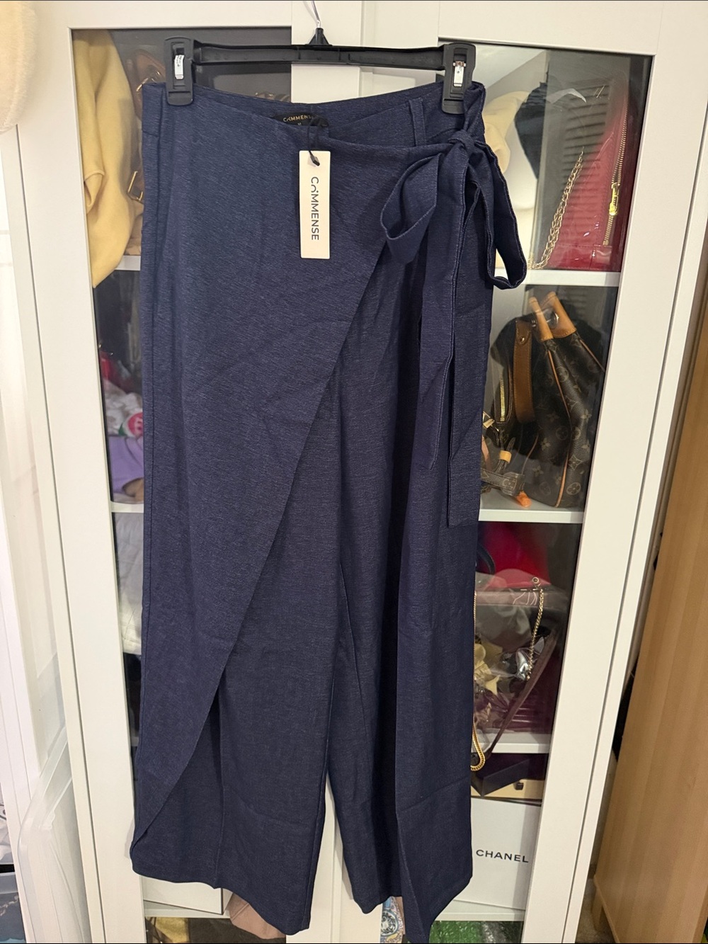 Commense Navy Wrap-Front Wide Leg Pants with Tie - Picture 5 of 6